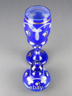 White Blue Glass Vase Engraved and Painted Vintage XX Century Ornament