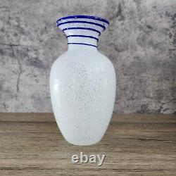 White Confetti 7 Glass Vase with Blue Glass Swirl Vintage Home Decor