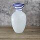 White Confetti 7 Glass Vase with Blue Glass Swirl Vintage Home Decor