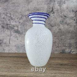 White Confetti 7 Glass Vase with Blue Glass Swirl Vintage Home Decor