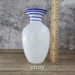 White Confetti 7 Glass Vase with Blue Glass Swirl Vintage Home Decor