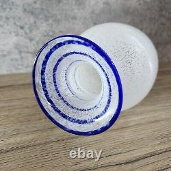 White Confetti 7 Glass Vase with Blue Glass Swirl Vintage Home Decor