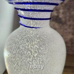 White Confetti 7 Glass Vase with Blue Glass Swirl Vintage Home Decor