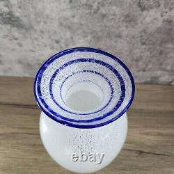 White Confetti 7 Glass Vase with Blue Glass Swirl Vintage Home Decor