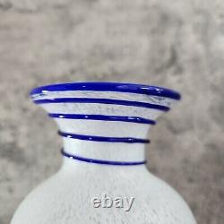 White Confetti 7 Glass Vase with Blue Glass Swirl Vintage Home Decor