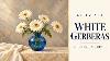 White Gerberas In A Blue Glass Vase 4k Tv Art 2 Hours No Music