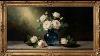 White Roses In Blue Glass Vase Painting 4k Gold Frame Tv Screensaver Ambient Living Room Decor