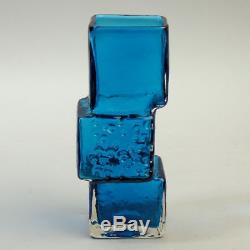 Whitefriars Baxter Design Kingfisher Blue Drunken Bricklayer Glass Vase C. 1969