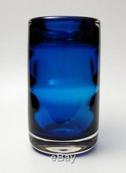 Whitefriars Geoffrey Baxter Royal Blue Optical Art Glass Vase MID Century 9583