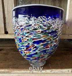 Wimberley Glass VASE WGW San Marcos Texas Cobalt Blue Glass 8 7/8Tall X8 W