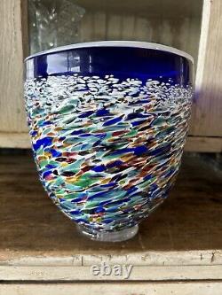 Wimberley Glass VASE WGW San Marcos Texas Cobalt Blue Glass 8 7/8Tall X8 W