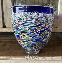 Wimberley Glass VASE WGW San Marcos Texas Cobalt Blue Glass 8 7/8Tall X8 W