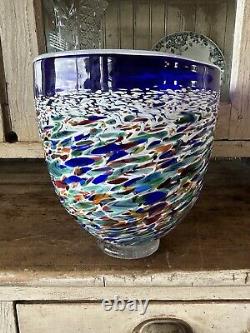 Wimberley Glass VASE WGW San Marcos Texas Cobalt Blue Glass 8 7/8Tall X8 W