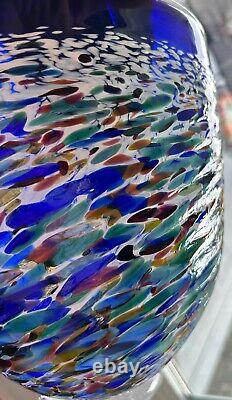 Wimberley Glass VASE WGW San Marcos Texas Cobalt Blue Glass 8 7/8Tall X8 W