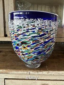 Wimberley Glass VASE WGW San Marcos Texas Cobalt Blue Glass 8 7/8Tall X8 W