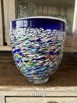 Wimberley Glass VASE WGW San Marcos Texas Cobalt Blue Glass 8 7/8Tall X8 W