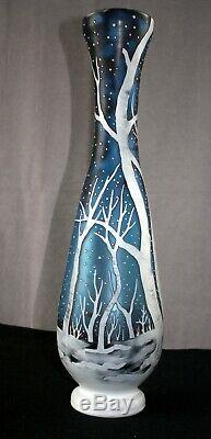 Winter Scene Cameo Art Glass Styled After Emile Galle WithSignature 21 Tall