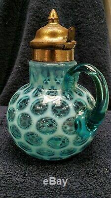 Wow Northwood big Windows blue opalescent glass Victorian syrup pitcher
