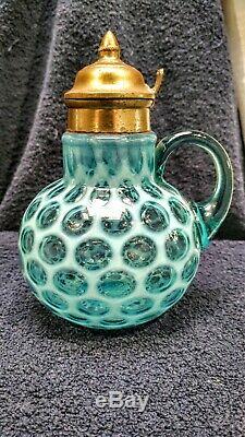 Wow Northwood big Windows blue opalescent glass Victorian syrup pitcher