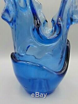 XL Fire and Light Cobalt Blue Splash Vase 11.5 Recycled Art Glass Exc