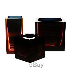 XL Pavel Facet Cut & Polished Art Glass Block Vase Blue Orange Yellow