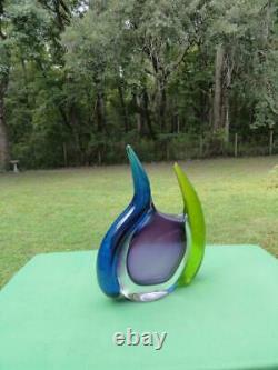 Young & Constantin Blue Green Purple Art Glass Vase Signed