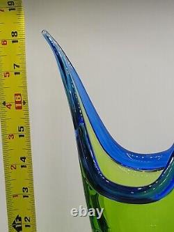 Young & Constantin Rare Gallery Hand Blown Art Glass Green With Blue Edge