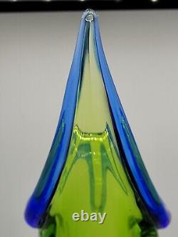 Young & Constantin Rare Gallery Hand Blown Art Glass Green With Blue Edge