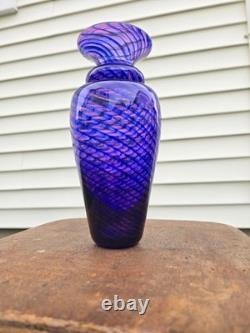 Young & Constantin Signed Art Glass Vase Purple Blue Swirl Hand Blown 9 Studio