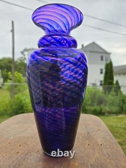 Young & Constantin Signed Art Glass Vase Purple Blue Swirl Hand Blown 9 Studio