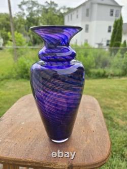 Young & Constantin Signed Art Glass Vase Purple Blue Swirl Hand Blown 9 Studio Young & Constantin Signed Art Glass Vase Purple Blue Swirl Hand Blown 9 Studio