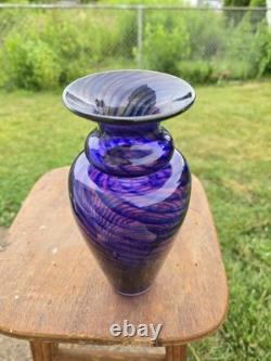 Young & Constantin Signed Art Glass Vase Purple Blue Swirl Hand Blown 9 Studio