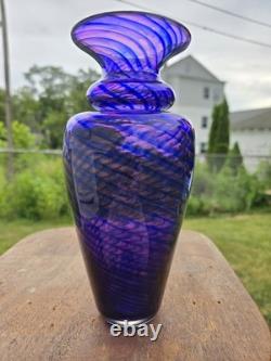 Young & Constantin Signed Art Glass Vase Purple Blue Swirl Hand Blown 9 Studio