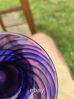 Young & Constantin Signed Art Glass Vase Purple Blue Swirl Hand Blown 9 Studio