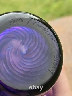 Young & Constantin Signed Art Glass Vase Purple Blue Swirl Hand Blown 9 Studio