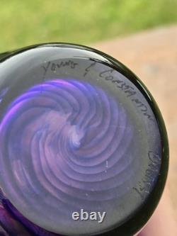 Young & Constantin Signed Art Glass Vase Purple Blue Swirl Hand Blown 9 Studio
