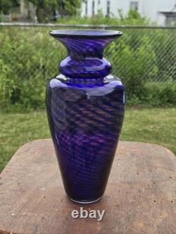 Young & Constantin Signed Art Glass Vase Purple Blue Swirl Hand Blown 9 Studio