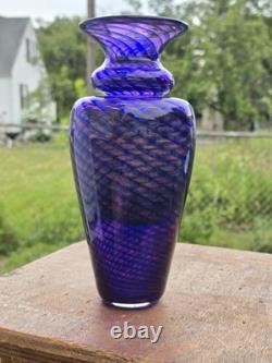 Young & Constantin Signed Art Glass Vase Purple Blue Swirl Hand Blown 9 Studio