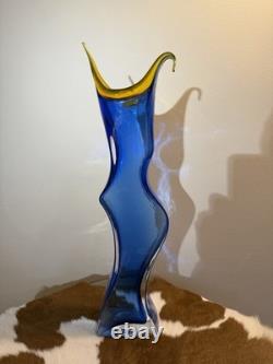Young & Constantin art glass vase in blue and yellow