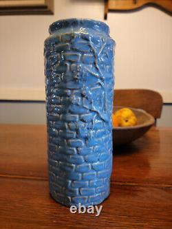 Zanesville Stoneware 8 Blue Rubble Ware Vase With Vines #568 MINT