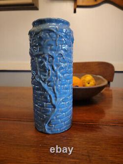 Zanesville Stoneware 8 Blue Rubble Ware Vase With Vines #568 MINT