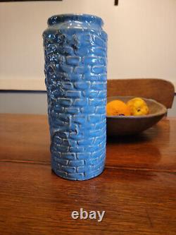 Zanesville Stoneware 8 Blue Rubble Ware Vase With Vines #568 MINT