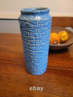 Zanesville Stoneware 8 Blue Rubble Ware Vase With Vines #568 MINT