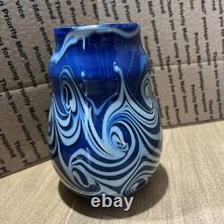 Zephyr Art Blue Art Glass Vase Signed