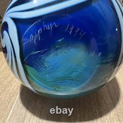 Zephyr Art Blue Art Glass Vase Signed